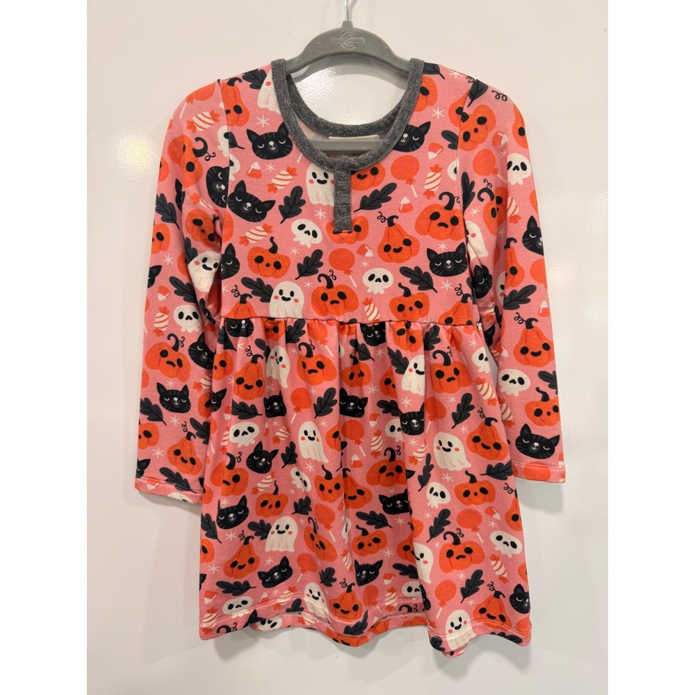 Miki Miette Girls Halloween Henley Dress Pink Pumpkin Ghost Cat 2T 1211E